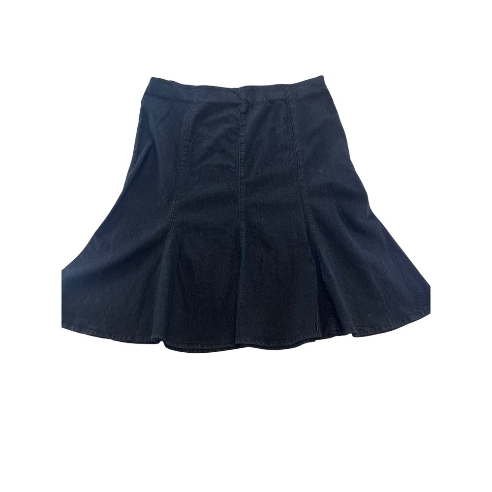 Nicole Miller New World Black Denim Midi‎ Skirt Size 14 Flared A-Line Jean